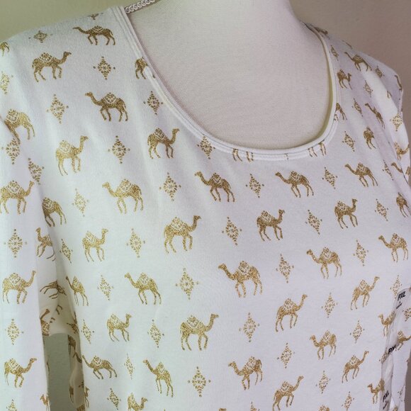 Karen Scott womens White Gold Camel Print Top PXL - Picture 3 of 11